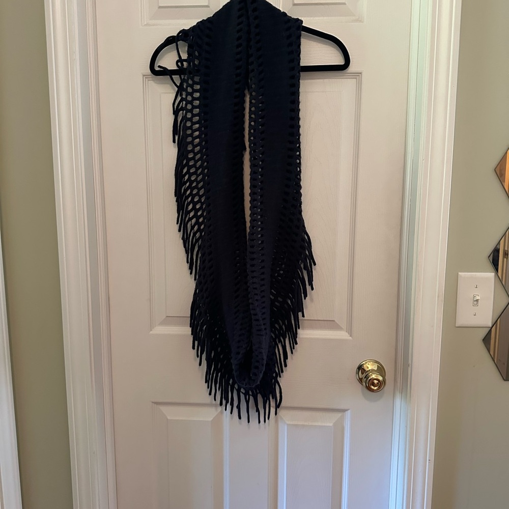 Elegant Navy Fringe Scarf